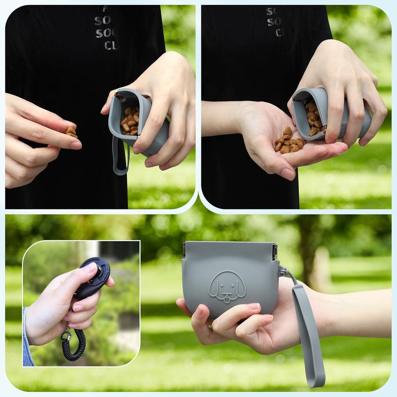 WALLFID Silicone Dog Treat Pouch Small Bag,Auto Closure,with Pet Training Clicker,Walking Bag for Dog and Cat,Pocket Size,Easy to Clean,Odorless (dark gray) - Image 5